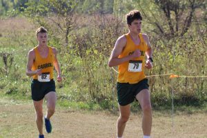 Matt Harding (pictured right) and Wayne Hesse (pictured left) near the end of the race. Harding finished first and Hesse took second.