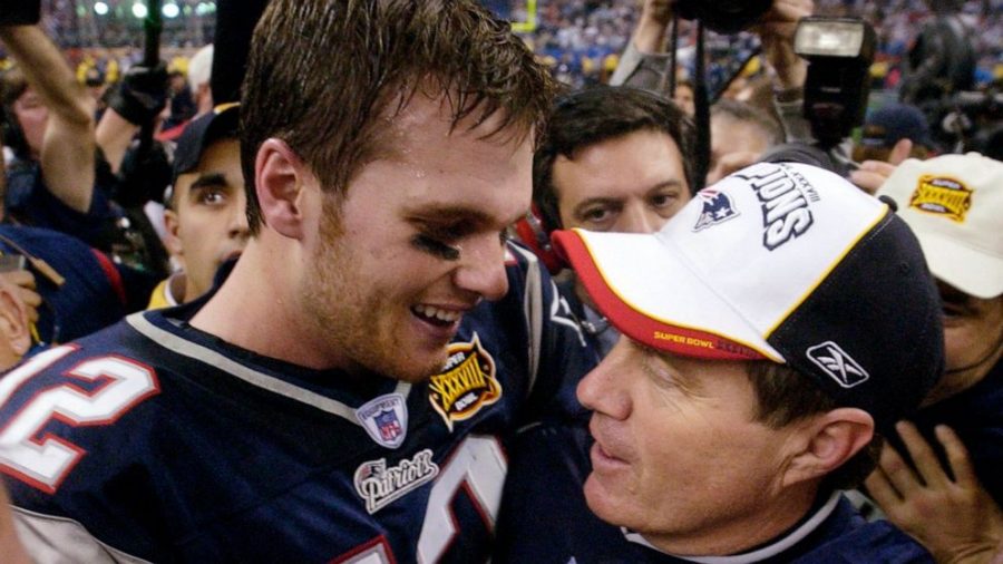 Tom Brady and Bill Belichick celebrate their Super Bowl 38 victory back in 2004