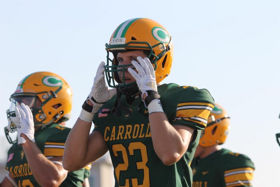 Jayden Seiwert getting ready for the game against Junction City from week 1 from the season